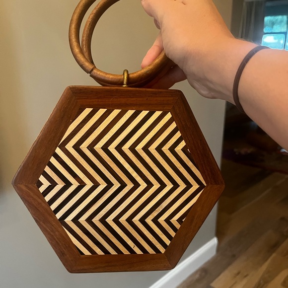 LULU Wooden Box Mini Bag Zigzag Chevron Purse‎ - Picture 2 of 11